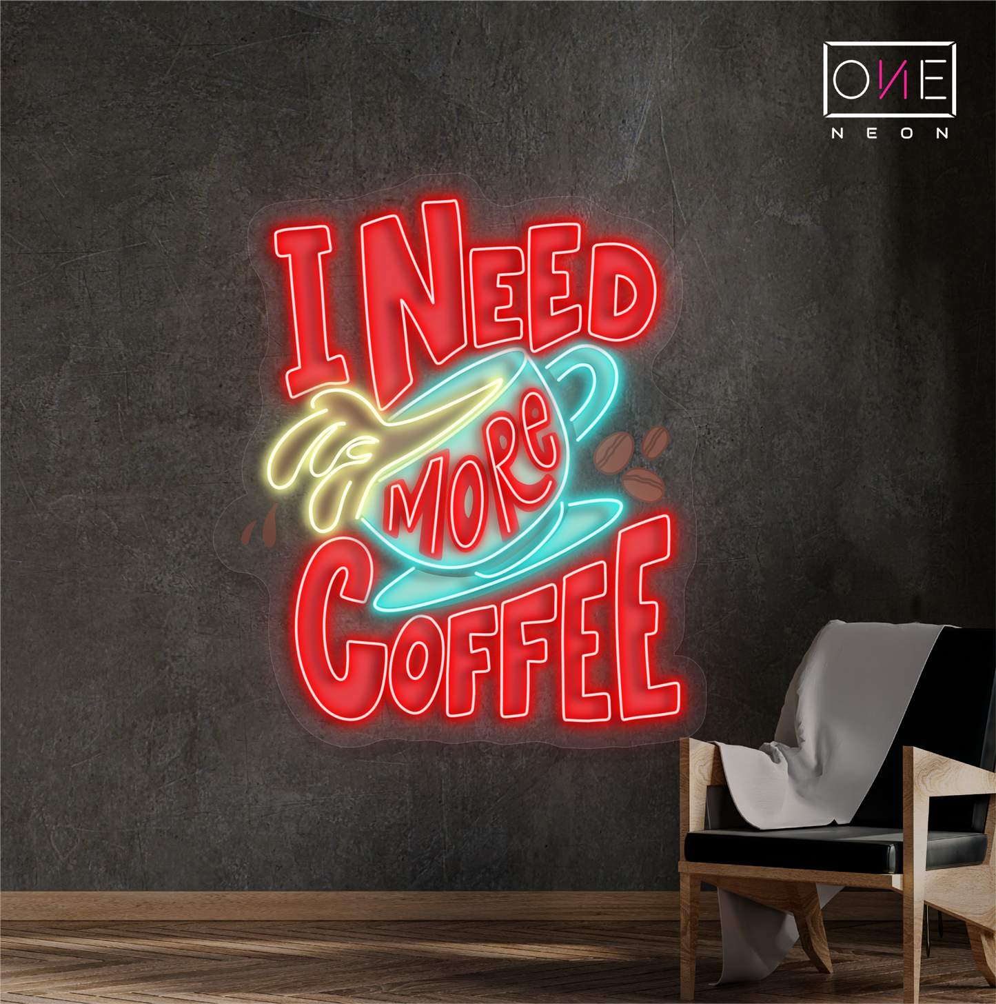 Panneau néon LED « I Need More Coffee Artwork »
