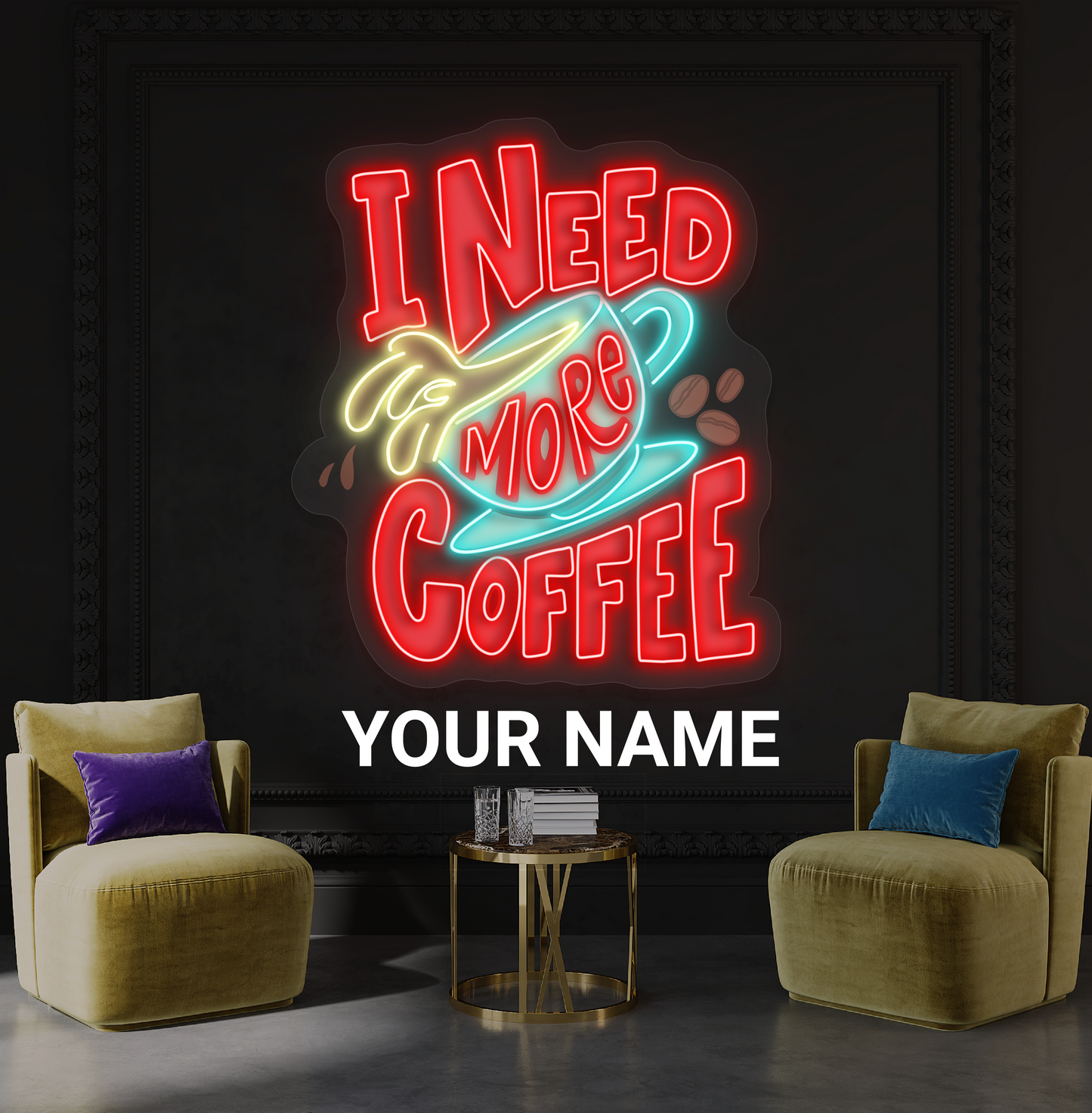 Panneau néon LED « I Need More Coffee Artwork »