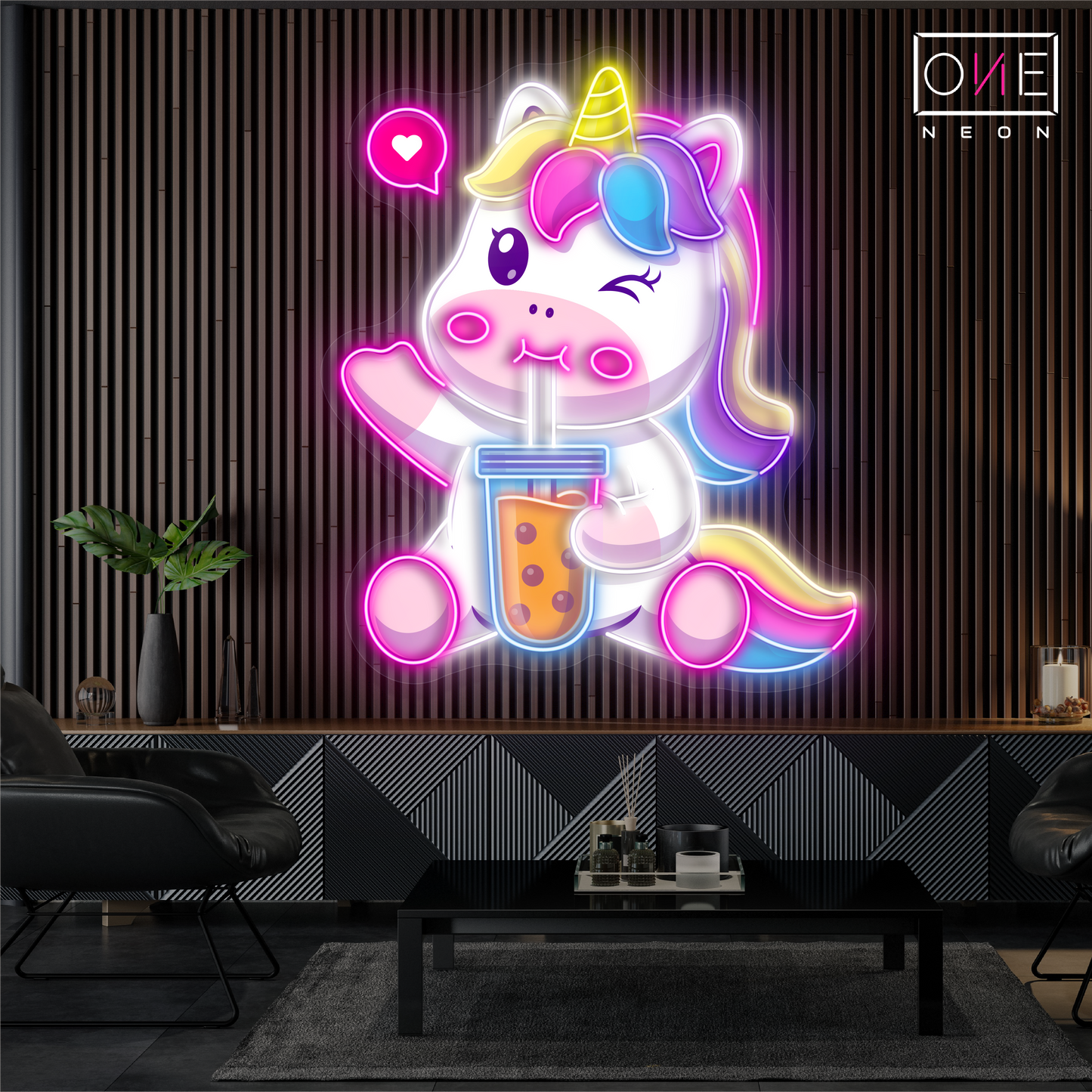 Enseigne néon LED licorne Bubble Tea