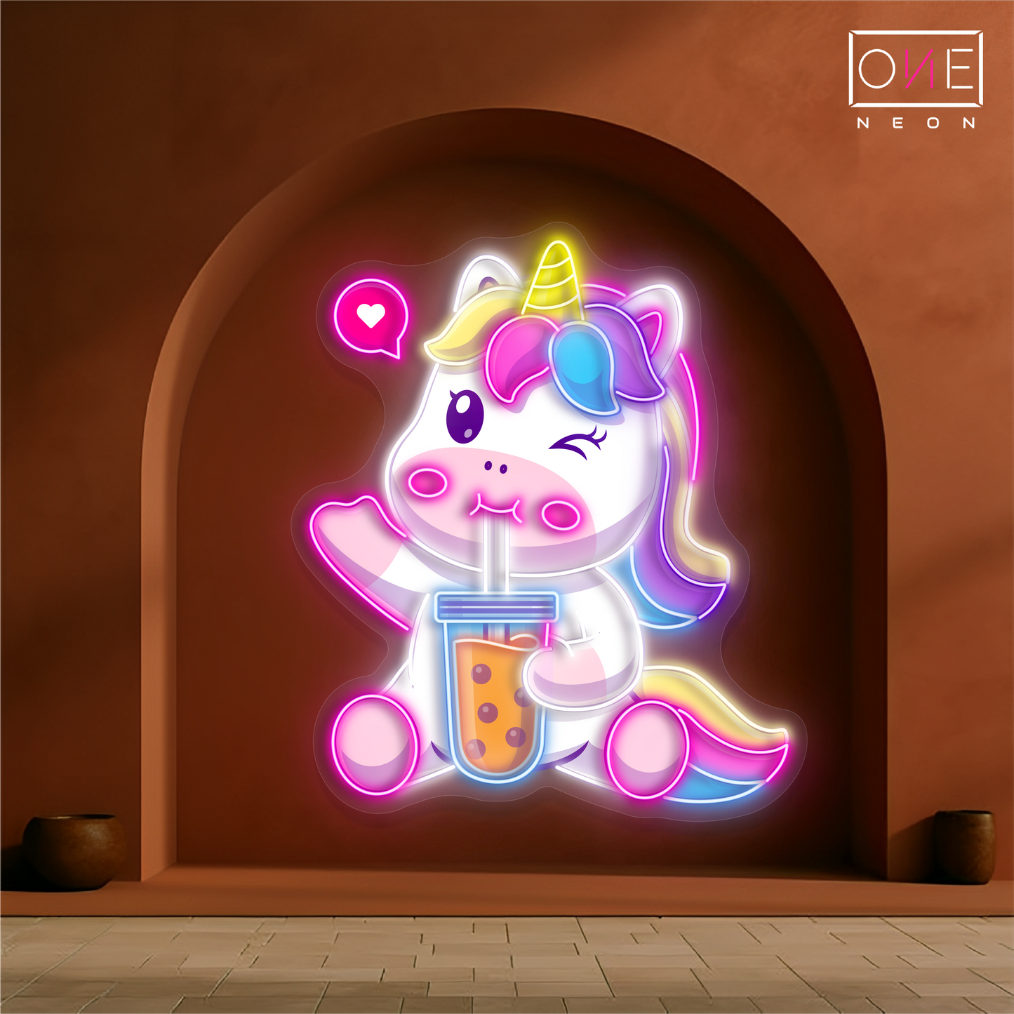 Enseigne néon LED licorne Bubble Tea