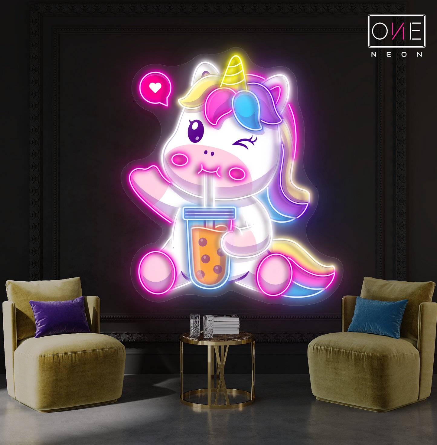 Enseigne néon LED licorne Bubble Tea