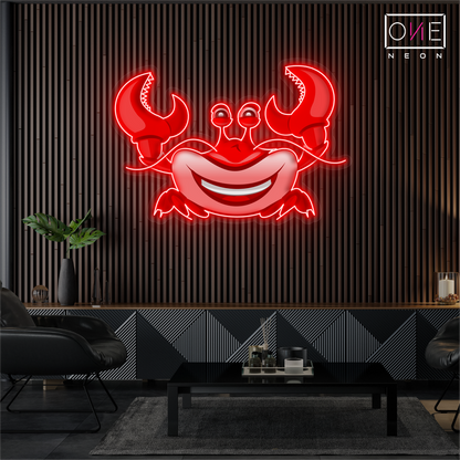 Enseigne néon LED représentant un crabe souriant
