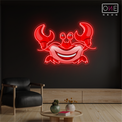 Enseigne néon LED représentant un crabe souriant
