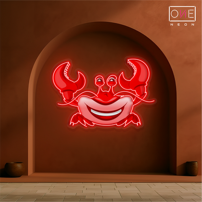 Enseigne néon LED représentant un crabe souriant