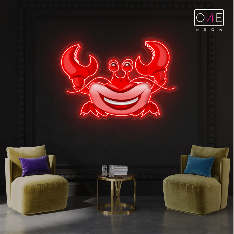 Enseigne néon LED représentant un crabe souriant