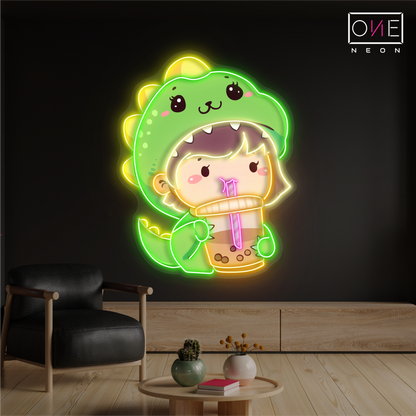 Enseigne lumineuse LED néon Dinosaures Mignons Boba