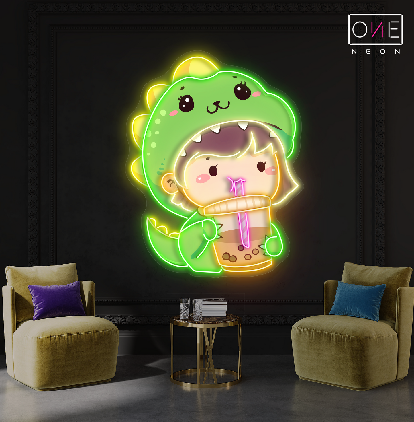 Enseigne lumineuse LED néon Dinosaures Mignons Boba