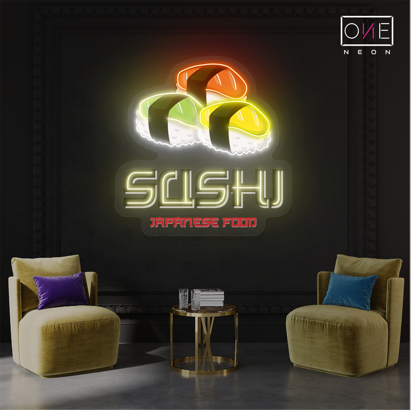Enseigne néon LED œuvre d'art alimentaire japonaise Sushi