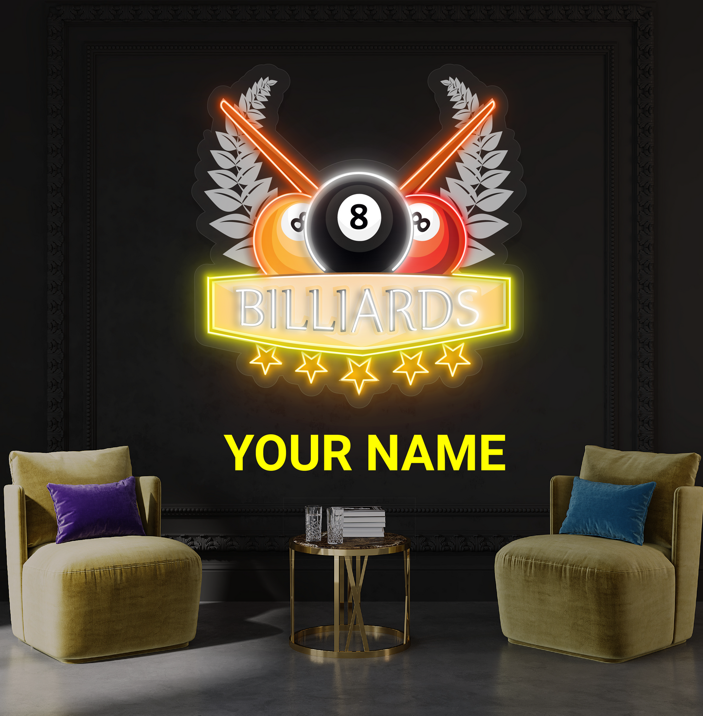 Enseigne LED néon décorative de billard Champion