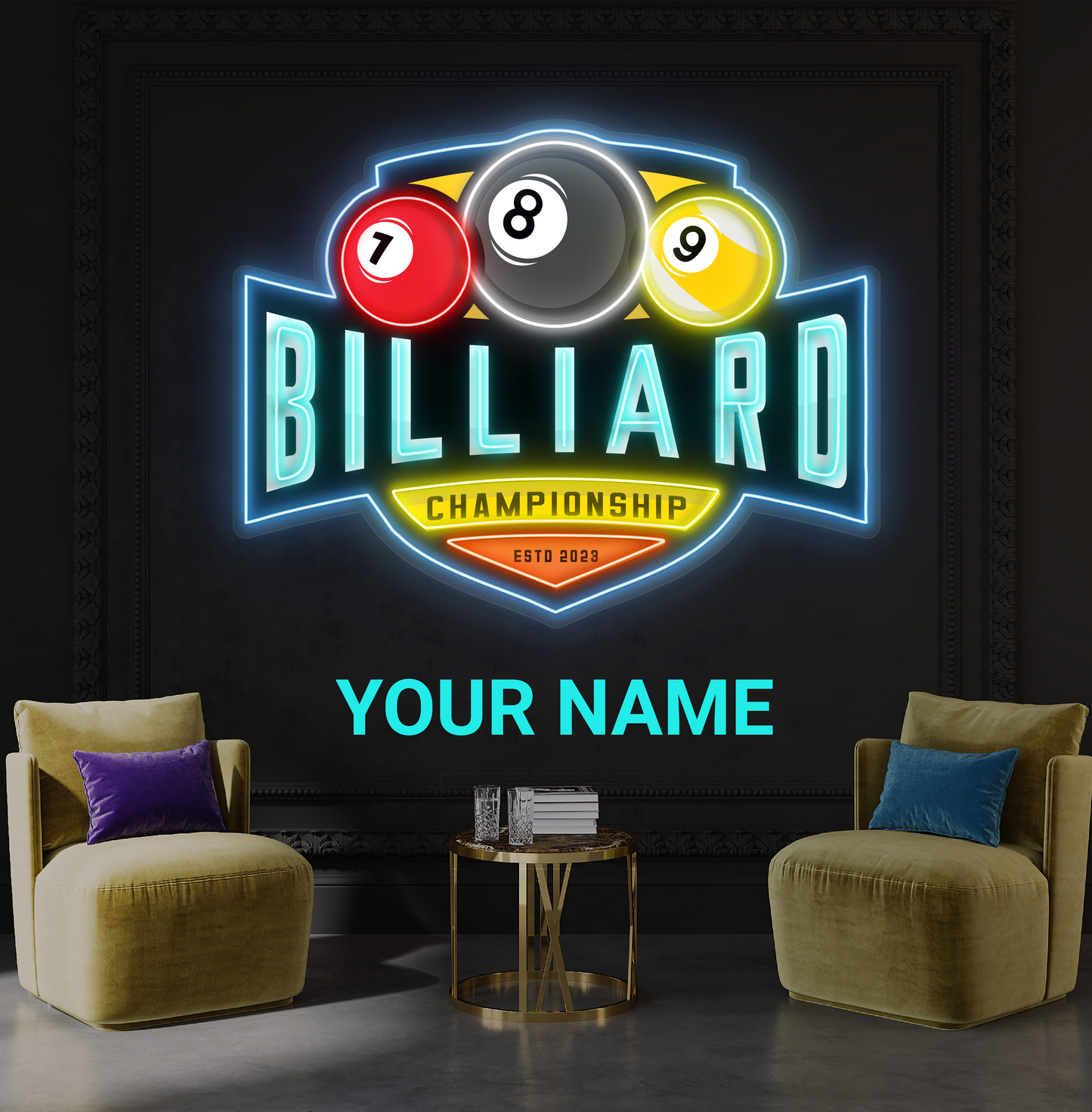 Enseigne néon LED œuvre d'art Billard Arena