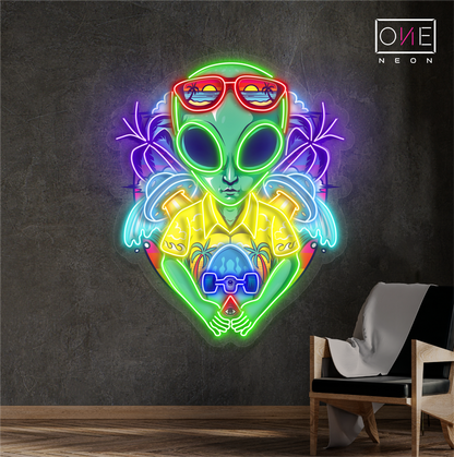 Enseigne néon LED "Alien touristes tropicaux"
