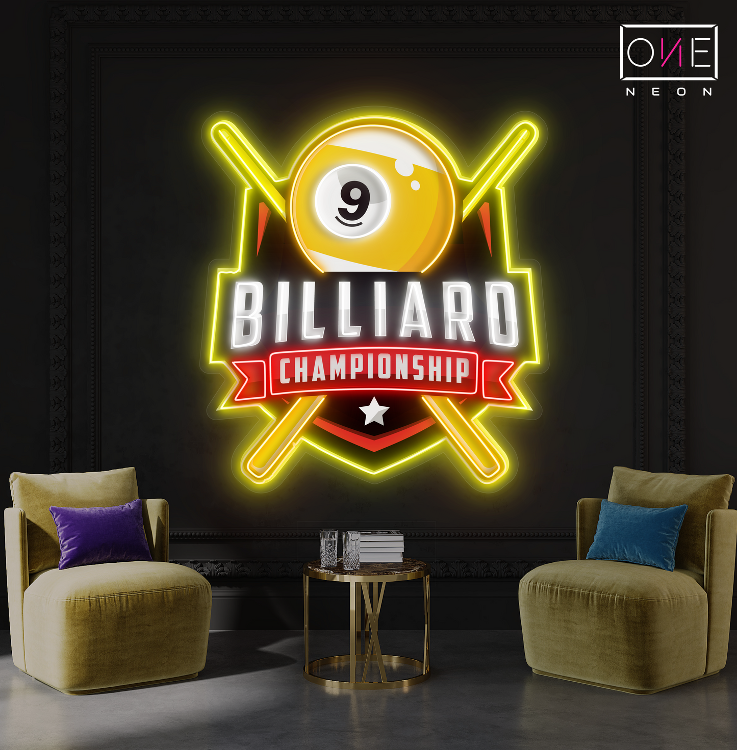 Enseigne néon LED Artwork Championnat de billard à 9 boules