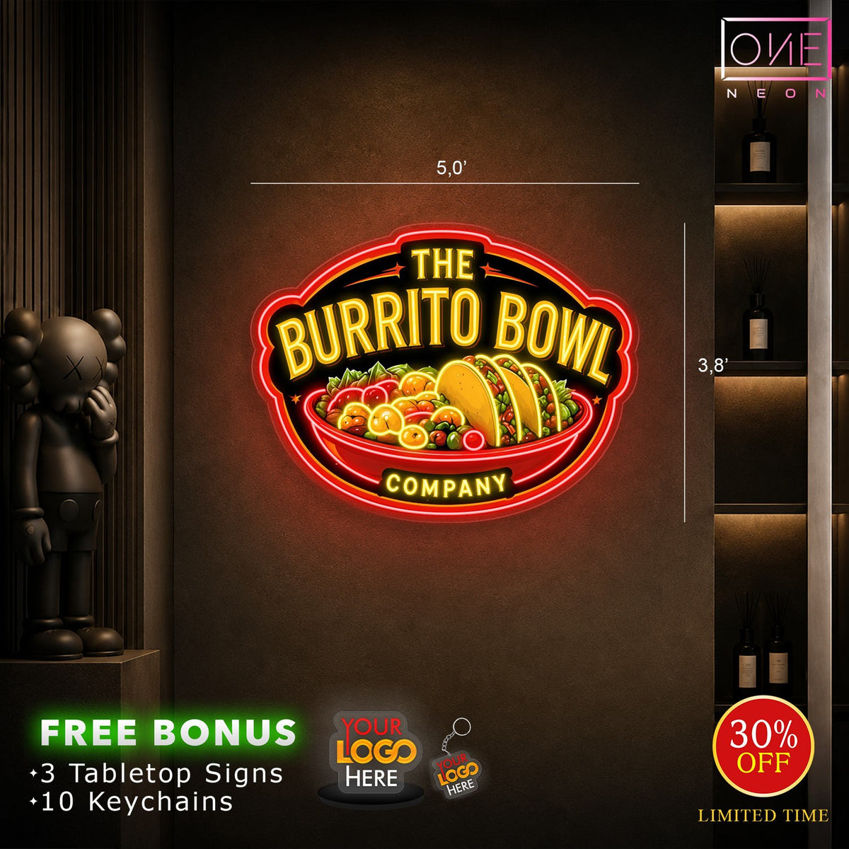 The Burrito Bowl | LED Neon Sign (3 SIGNS)