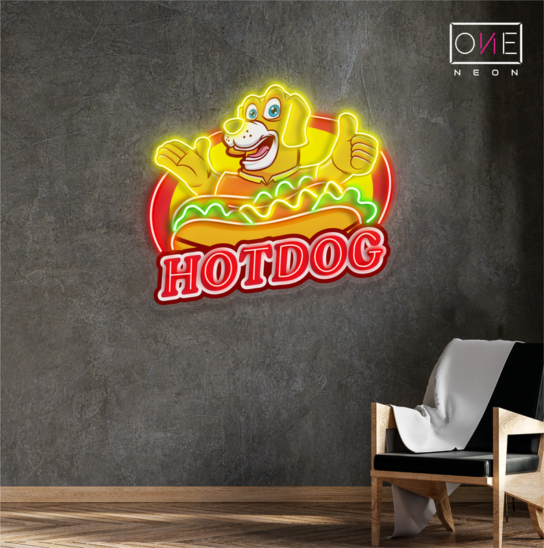 Enseigne néon LED œuvre Hot Dog