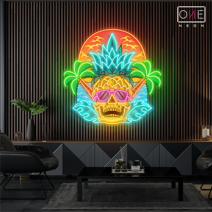 Enseigne néon LED coucher de soleil tête de mort tropicale