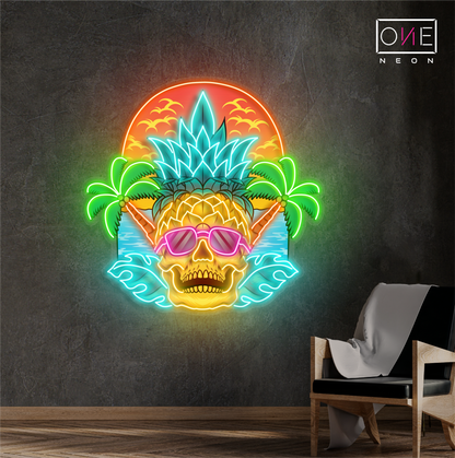 Enseigne néon LED coucher de soleil tête de mort tropicale
