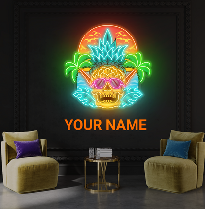 Enseigne néon LED coucher de soleil tête de mort tropicale