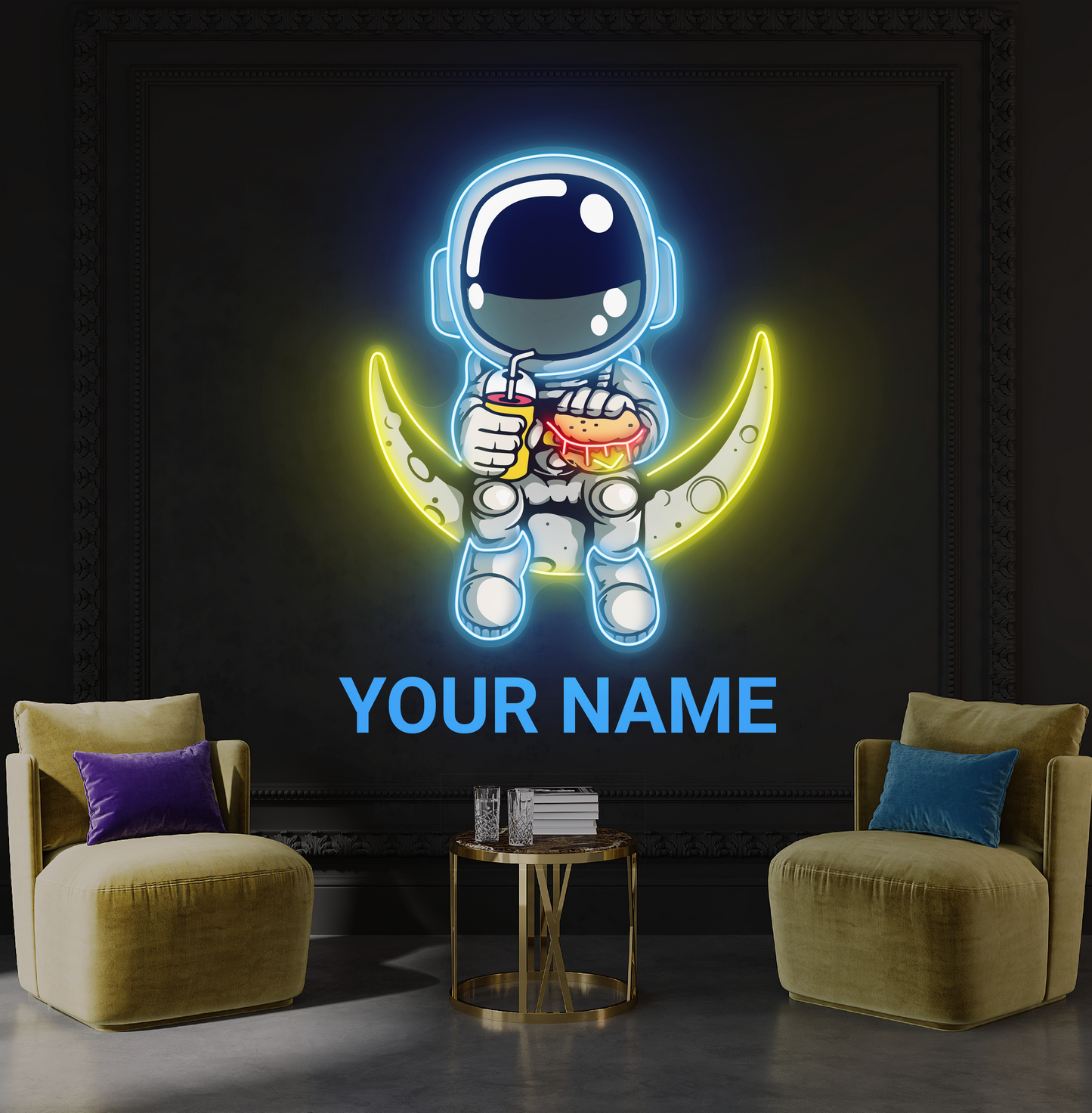 Enseigne néon LED Hamburger Astronaute