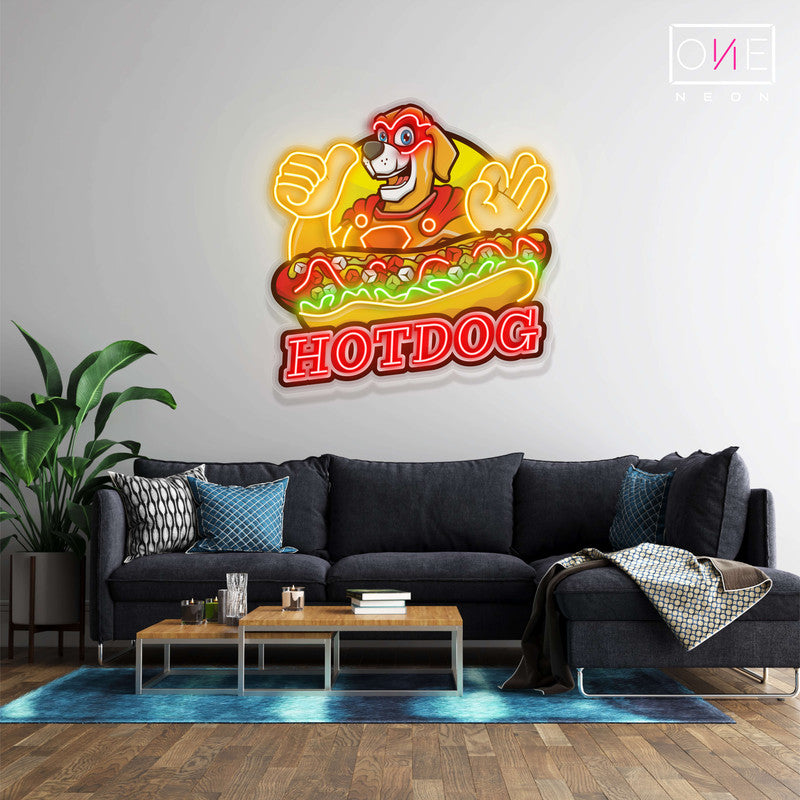 Enseigne néon LED œuvre d'art Hot Dog