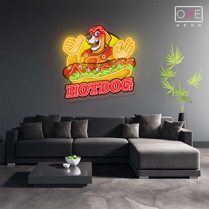 Enseigne néon LED œuvre d'art Hot Dog