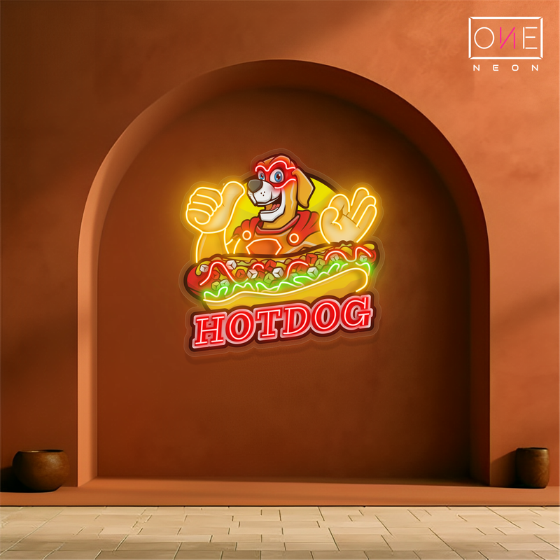 Enseigne néon LED œuvre d'art Hot Dog