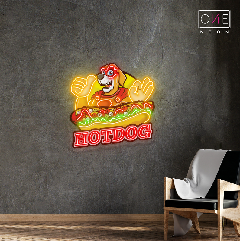 Enseigne néon LED œuvre d'art Hot Dog