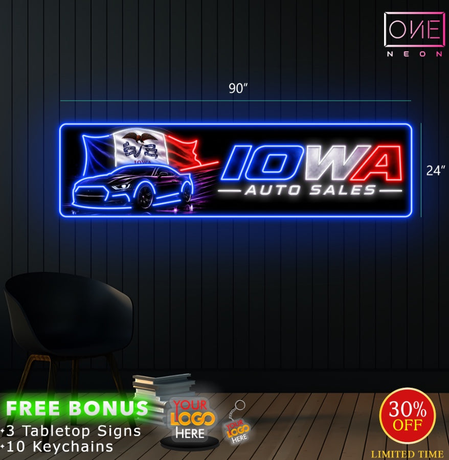 IOWA AUTO SALES| LED Neon Sign (2 waterproof signs)