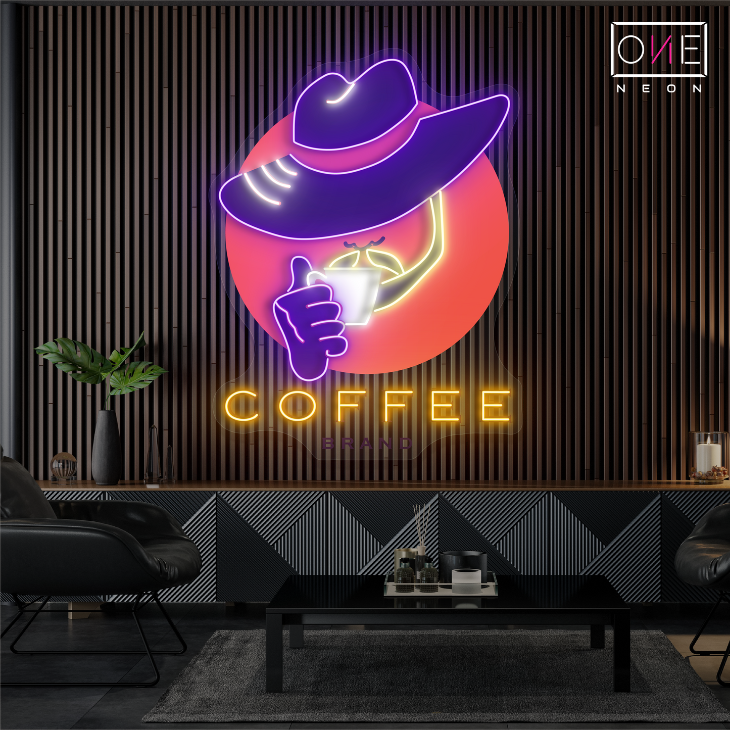Enseigne néon LED œuvre d'art Café Cowboy