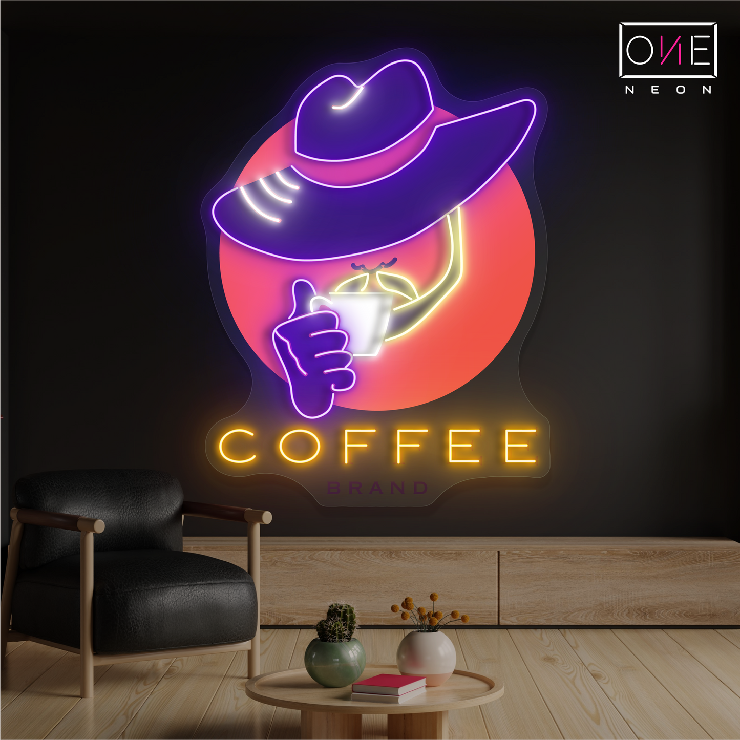 Enseigne néon LED œuvre d'art Café Cowboy