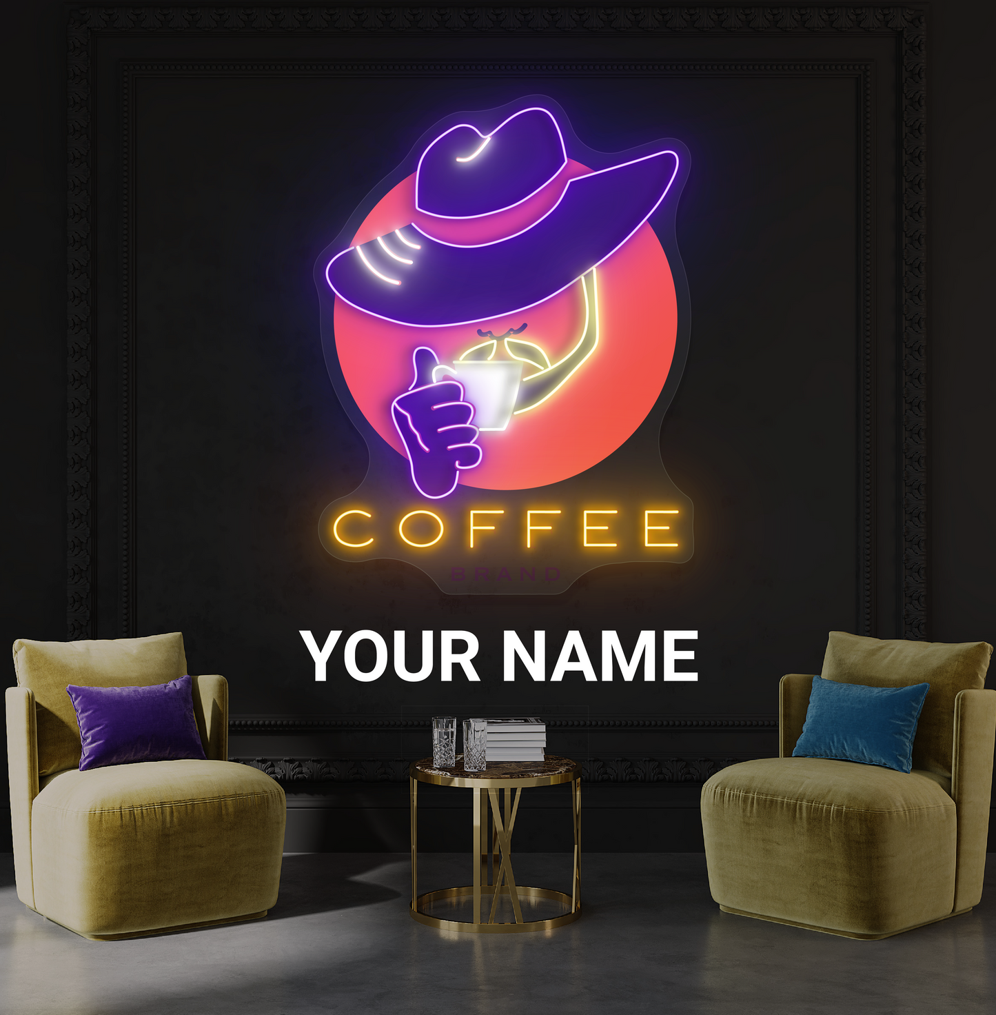 Enseigne néon LED œuvre d'art Café Cowboy
