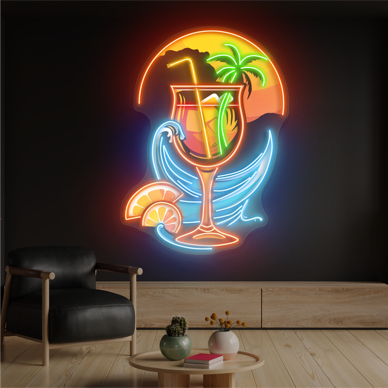 Enseigne néon LED œuvre d'art cocktail coucher de soleil tropical