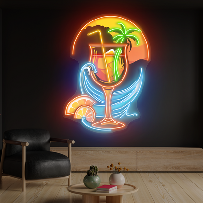 Enseigne néon LED œuvre d'art cocktail coucher de soleil tropical