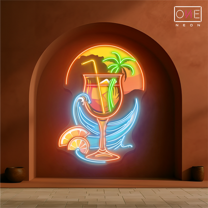 Enseigne néon LED œuvre d'art cocktail coucher de soleil tropical