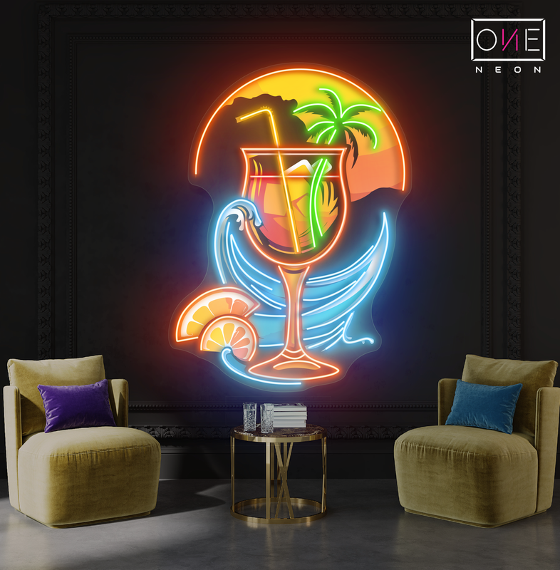 Enseigne néon LED œuvre d'art cocktail coucher de soleil tropical