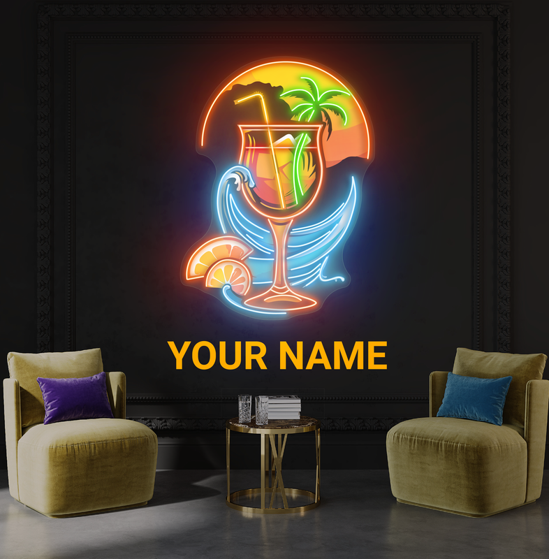 Enseigne néon LED œuvre d'art cocktail coucher de soleil tropical
