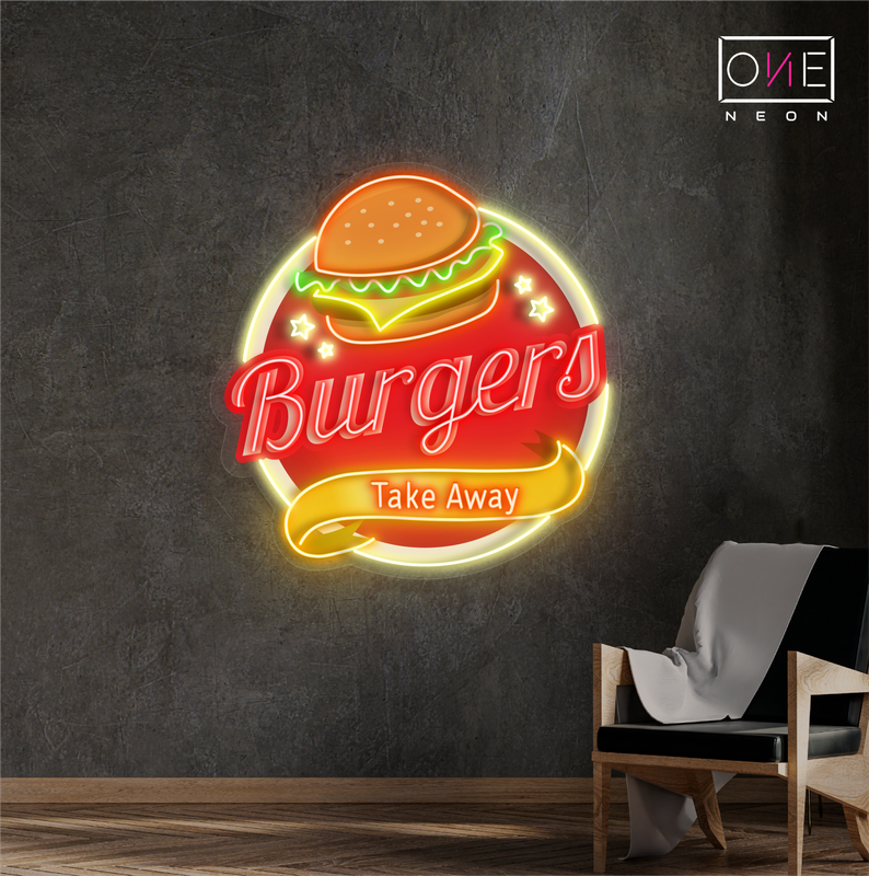 Enseigne néon LED "Burgers à emporter"