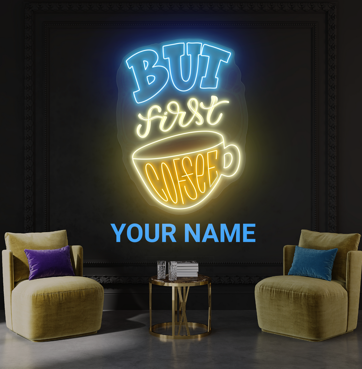 Enseigne néon LED "But First Coffee"