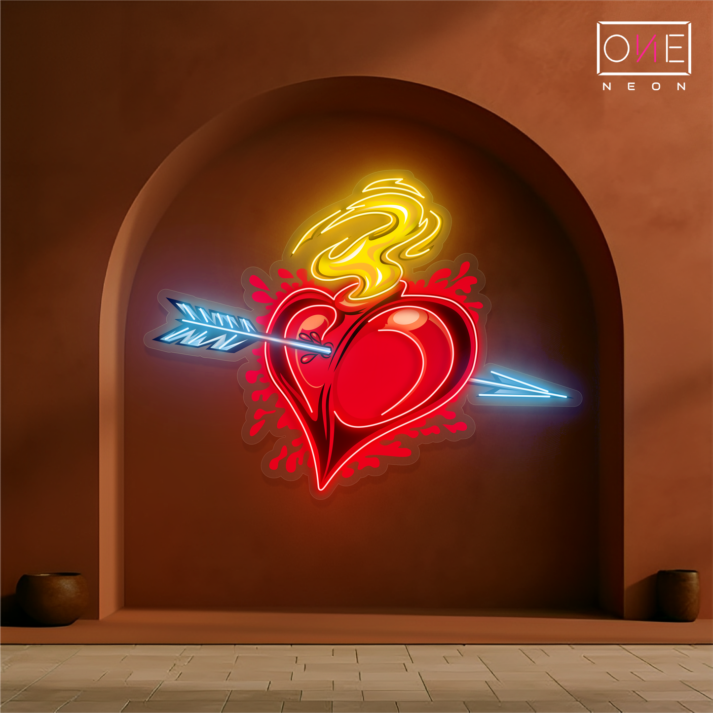 Enseigne Néon LED Cœur en Feu
