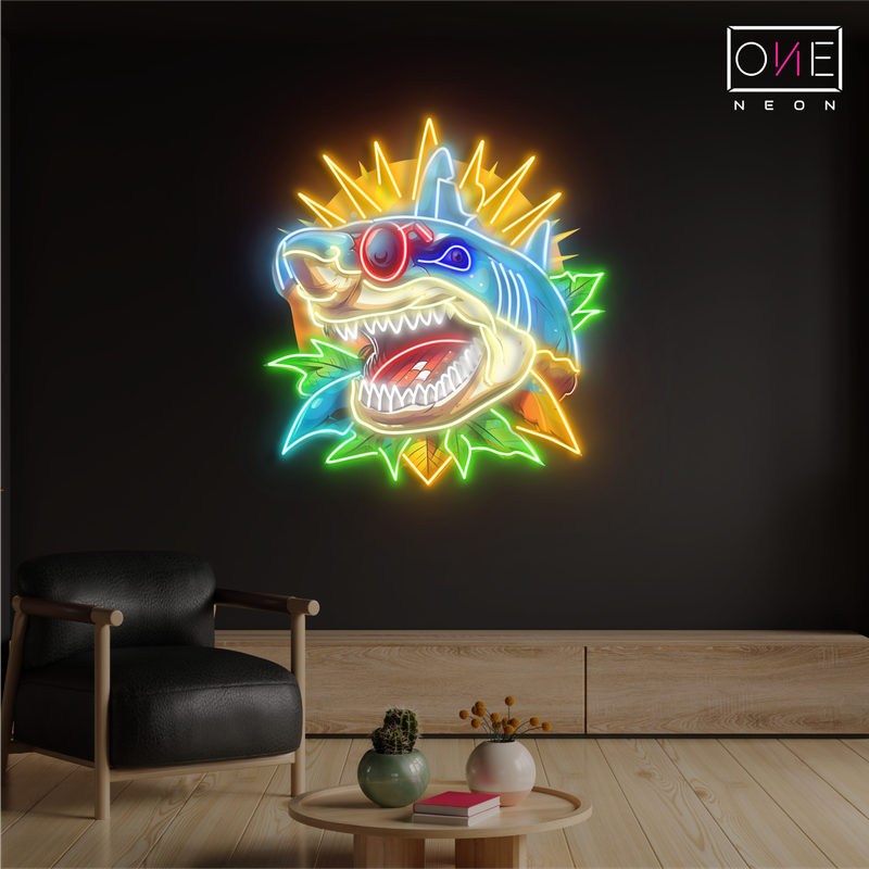 Enseigne néon LED décorative requin cybernétique