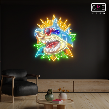 Enseigne néon LED décorative requin cybernétique