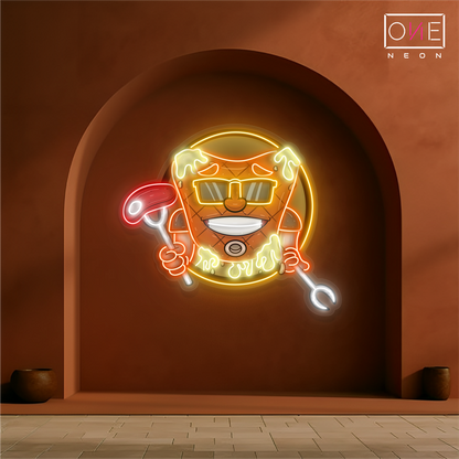 Enseigne néon LED artistique avec mascotte de steak de viande cool