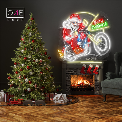 Enseigne néon LED Père Noël Motard Décoration de Noël