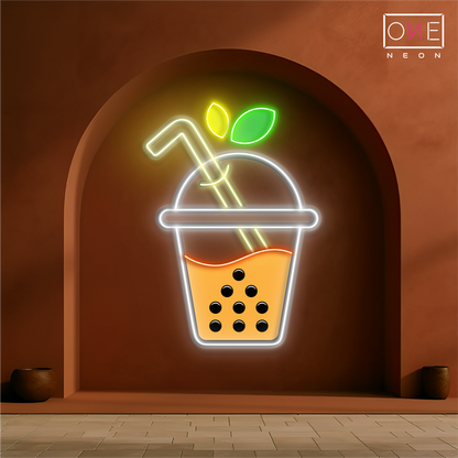Enseigne néon LED illustrée « Sweet Boba Sip »