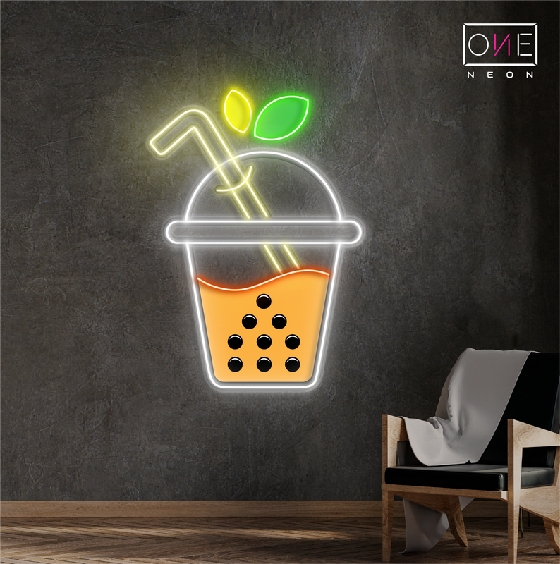 Enseigne néon LED illustrée « Sweet Boba Sip »
