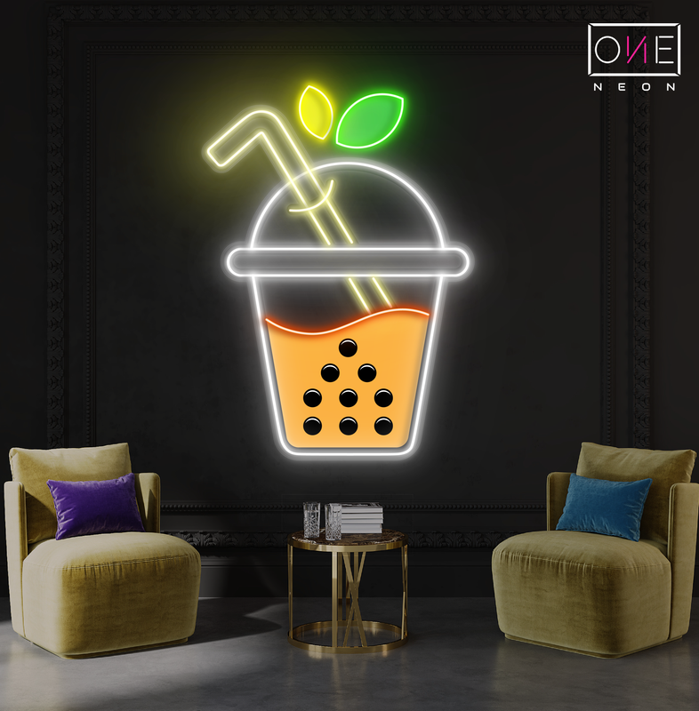 Enseigne néon LED illustrée « Sweet Boba Sip »