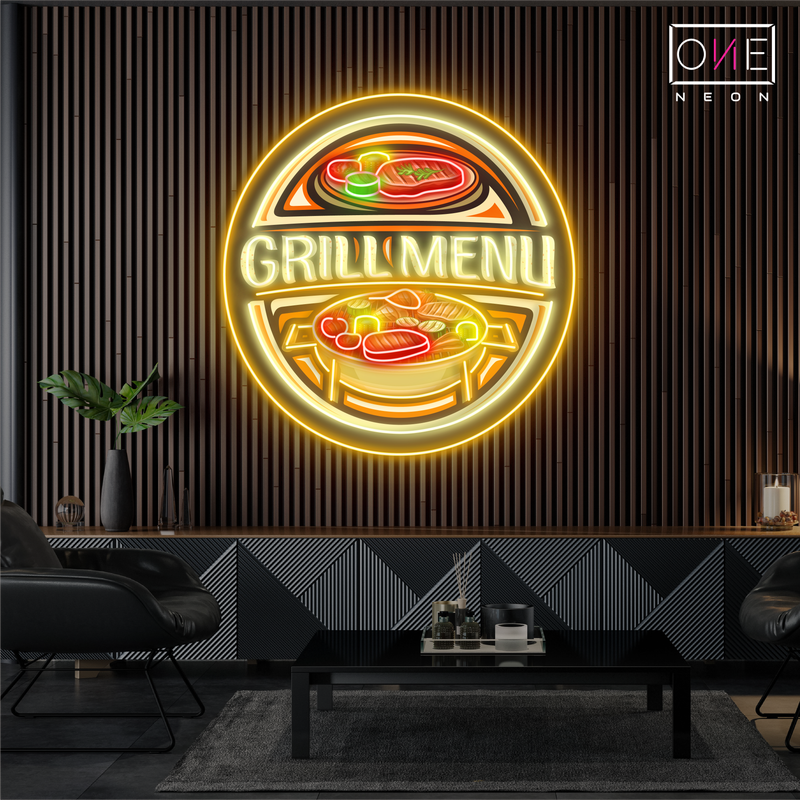 Enseigne néon LED artistique de menu de grillades barbecue