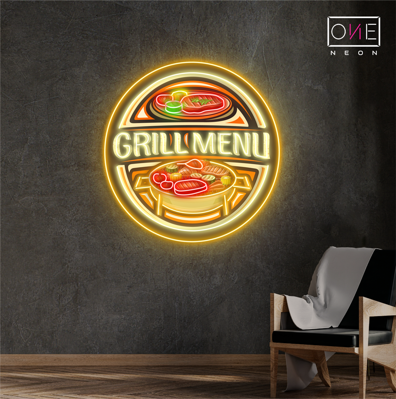 Enseigne néon LED artistique de menu de grillades barbecue
