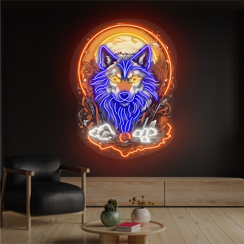 Enseigne néon LED "Loup Lunaire Mystique"