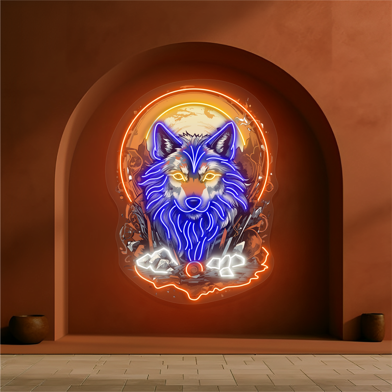 Enseigne néon LED "Loup Lunaire Mystique"