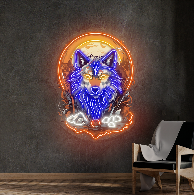 Enseigne néon LED "Loup Lunaire Mystique"